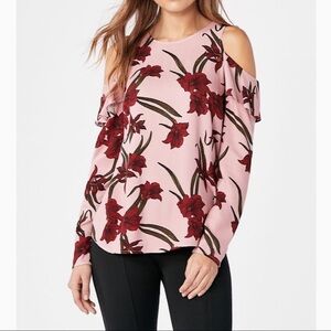 NEW JustFab Ruffle Cold Shoulder Top Size Small